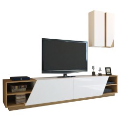 Έπιπλο τηλεόρασης Compten μελαμίνης σε χρώμα λευκό - καρυδί διαστάσεων 240x37.5x47Υcm