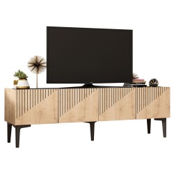 Έπιπλο τηλεόρασης σε φυσικό χρώμα και επιφάνεια σε μαύρο μάρμαρο διαστάσεων 154x37x45Υ cm.