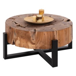 Τραπέζι σαλονιού Mobley από μασίφ ξύλο Teak φυσικό φ80x40Υcm