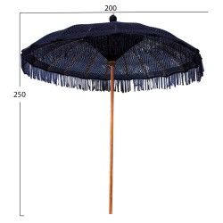 Ομπρέλα μπαλινέζικη μακραμέ μαύρη ξύλo Teak φ200x250cm