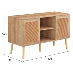 Έπιπλο TV μελαμίνης Colm με πόρτες rattan σε χρώμα φυσικό 120x39x56,5Υcm