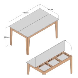 Τραπέζι τραπεζαρίας Standard μελαμίνη λευκή με αποθηκευτικό χώρο 145x88x75Ycm