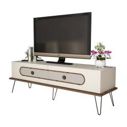 Έπιπλο τηλεόρασης μελαμίνης κρεμ χρώμα με μεταλλικά ποδιά διαστάσεων 145x40x45Υcm.