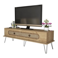 Έπιπλο τηλεόρασης μελαμίνης σε φυσικό oak χρώμα με μεταλλικά ποδιά διαστάσεων 145x40x45Υcm.