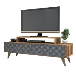 Έπιπλο τηλεόρασης μελαμίνης σε χρώμα καρυδί-γαλάζιο διαστάσεων 140x41.8x48.8Υ cm.