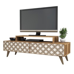 Έπιπλο τηλεόρασης μελαμίνης σε χρώμα καρυδί με κρεμ διαστάσεων 140x41.8x48.8Υ cm.