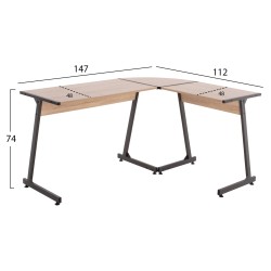 Γραφείο γωνιακό μεταλλικό σε χρώμα σκούρο γκρι με Mdf επιφάνεια σε Oak διαστάσεων 147x112x74Υcm