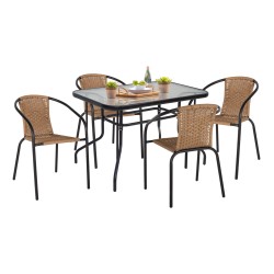 Σετ τραπεζαρίας εξωτερικού χώρου 5 τμχ μαύρο μέταλλο και φυσικό Rattan Σετ τραπεζαρίας εξωτερικού χώρου 5 τμχ μαύρο μέταλλο και φυσικό Rattan