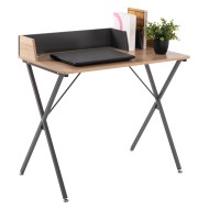 Γραφείο μεταλλικό σκούρο γκρι με MDF επιφάνεια σε Οak 90x50x73,5-85,5Υcm