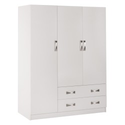 Ντουλάπα τρίφυλλη Carly με δυο συρτάρια λευκή 150x55x180Ycm