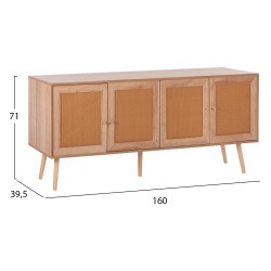 Μπουφές Colm μελαμίνης & συνθετικό rattan στις 4 πόρτες διαστάσεων 160x39,5x71Ycm