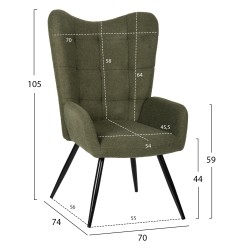 Πολυθρόνα Crawley με υποπόδιο με μπουκλέ ύφασμα σε χρώμα κυπαρισσί διαστάσεων 70x74x105Υcm