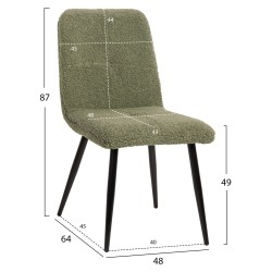 Καρέκλα Shelly σε χρώμα φυστικί με Teddy ύφασμα με μεταλλικά μαύρα πόδια διαστάσεων 48x64x87Ycm