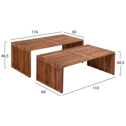 Σετ τραπέζια σαλονιού Nya ξύλο Teak σε φυσικό χρώμα 116x60x46,5Ycm