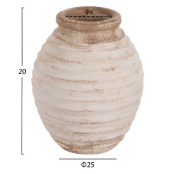Διακοσμητικό βάζο Pydna τερακότα σε antique λευκό μπεζ χρώμα Φ20x25hcm