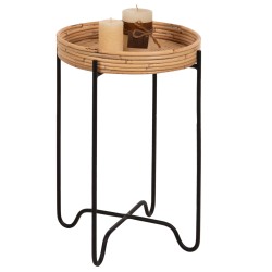 Τραπεζάκι βοηθητικό Fly Rattan φυσικό χρώμα - μεταλλική βάση μαύρη φ32x48Ycm