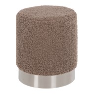 Σκαμπό Levy ανοιχτό καφέ μπουκλέ ύφασμα με ασημί βάση φ35x42Ycm