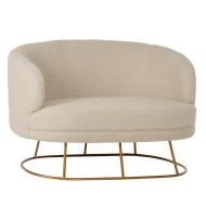 Καναπές διθέσιος Arien εκρού με μπουκλέ ύφασμα με χρυσή βάση διαστάσεων 130x75x85Ycm