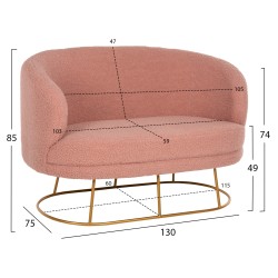 Καναπές διθέσιος Arien σε χρώμα σάπιο μήλο μπουκλέ ύφασμα με χρυσή βάση διαστάσεων 130x75x85Ycm