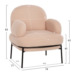 Πολυθρόνα Agnes εκρού μπουκλέ με μαύρα μεταλλικά πόδια 74x71x83Ycm