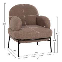 Πολυθρόνα Agnes καφέ μπουκλέ με μαύρα μεταλλικά πόδια 74x71x83Ycm