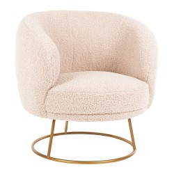 Πολυθρόνα Arien μπουκλέ ύφασμα σε χρώμα εκρού με χρυσή βάση διαστάσεων 78x75x84Υcm  Πολυθρόνα Arien μπουκλέ ύφασμα σε χρώμα εκρού με χρυσή βάση διαστάσεων 78x75x84Υcm