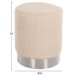 Σκαμπό Levy λευκό μπουκλέ ύφασμα με ασημί βάση φ35x42Ycm