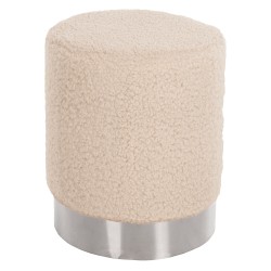 Σκαμπό Levy λευκό μπουκλέ ύφασμα με ασημί βάση φ35x42Ycm Σκαμπό Levy λευκό μπουκλέ ύφασμα με ασημί βάση φ35x42Ycm