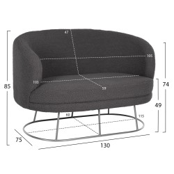 Καναπές διθέσιος Arien σε χρώμα γκρι με ασημί βάση διαστάσεων 130x75x85Ycm