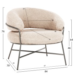 Πολυθρόνα Trudi με μπουκλέ ύφασμα σε χρώμα λευκό με ασημί σκελετό διαστάσεων 84x79x76Υcm