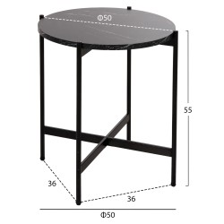 Βοηθητικό τραπέζι mdf μαύρο μάρμαρο με μαύρη μεταλλική βάση διαστάσεων φ50x55Ycm