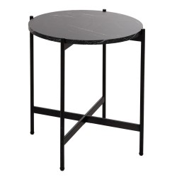 Βοηθητικό τραπέζι mdf μαύρο μάρμαρο με μαύρη μεταλλική βάση διαστάσεων φ50x55Ycm