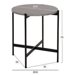 Βοηθητικό τραπέζι mdf γκρι μάρμαρο με μαύρη μεταλλική βάση διαστάσεων φ50x55Ycm