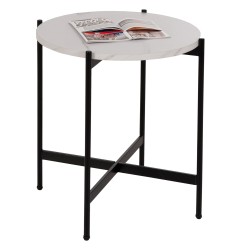 Βοηθητικό τραπέζι mdf σε χρώμα λευκό μάρμαρο με μαύρη μεταλλική βάση διαστάσεων φ50x55Ycm Βοηθητικό τραπέζι mdf σε χρώμα λευκό μάρμαρο με μαύρη μεταλλική βάση διαστάσεων φ50x55Ycm