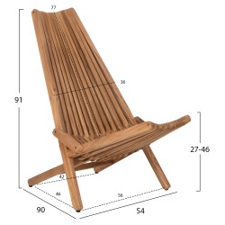 Πολυθρόνα Camy ξύλο Teak σε φυσικό - πτυσσόμενη 54x90x91Ycm