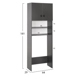 Έπιπλο πλυντηρίου με ράφια και ντουλάπι Terry γκρι μελαμίνη 64x29x181Ycm