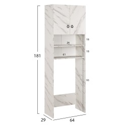 Έπιπλο πλυντηρίου με ράφια & ντουλάπι Terry λευκό μάρμαρο εφέ διαστάσεων 64x29x181Ycm