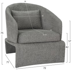 Πολυθρόνα Bevy γκρι μπουκλέ ύφασμα - μεταλλικός σκελετός 72x71x75Ycm