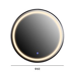 Καθρέπτης τοίχου στρόγγυλος αλουμίνιο σε μαύρο με φωτισμό led Φ60x3cm