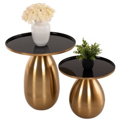 Βοηθητικά τραπεζάκια 2τμχ Deanna μέταλλο σε μαύρο & χρυσό φ50,5 & φ40,5cm