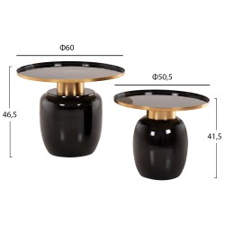 Βοηθητικά τραπεζάκια 2τμχ Frynx μέταλλο μαύρο & χρυσό φ60 & φ50,5cm