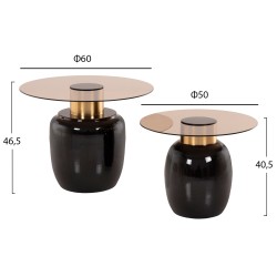 Βοηθητικά τραπεζάκια 2τμχ Fryn μέταλλο σε καφέ & χρυσό - γυαλί φ60 & φ50cm