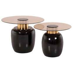 Βοηθητικά τραπεζάκια 2τμχ Fryn μέταλλο σε καφέ & χρυσό - γυαλί φ60 & φ50cm