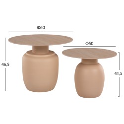 Βοηθητικά τραπεζάκια 2τμχ Feren μέταλλο κρεμ - κεραμικό Top φ60 & φ50cm