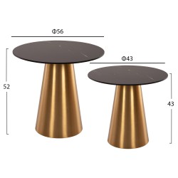 Βοηθητικά τραπεζάκια 2τμχ Rengi μέταλλο χρυσό - μαύρο κεραμικό Τop φ56 & φ43cm