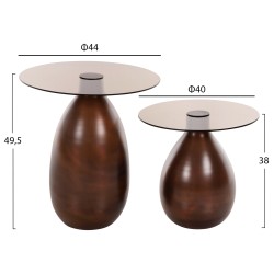 Βοηθητικά τραπεζάκια Regen 2τμχ μέταλλο χάλκινο - γυαλί φ44 & φ40cm