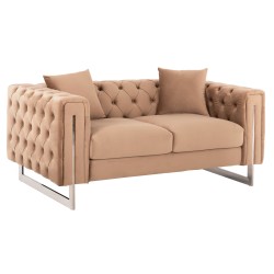 Καναπές διθέσιος τ. chesterfield Μobar μπεζ βελούδο - μεταλλικά ποδιά 154x85x68Ycm
