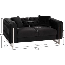 Καναπές διθέσιος τ. chesterfield Μobar μαύρο βελούδο - μεταλλικά ποδιά 154x85x68Ycm