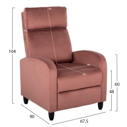 Πολυθρόνα Relax Ηiber σε χρώμα σάπιο μήλο βελούδινη διαστάσεων 67,5x90x104Υcm
