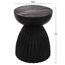 Σκαμπό στρόγγυλο Scallop μασίφ Mango σε σε μαύρο χρώμα φ35x45Ycm